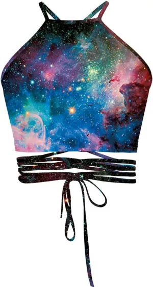 Sister Amy Women's Halter Cross Back Boho Bandage Tank Camis Crop Top Vest