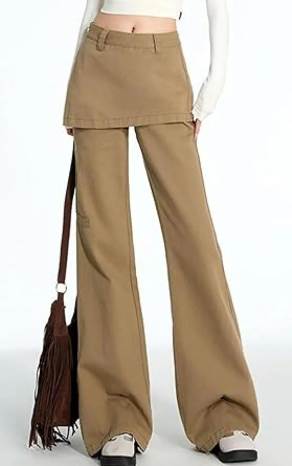 Skousers Skirts Over Trousers Y2K Cargo Pants Two Pieces Vintage Patchwork High Waist Flared Pants Hip Hop