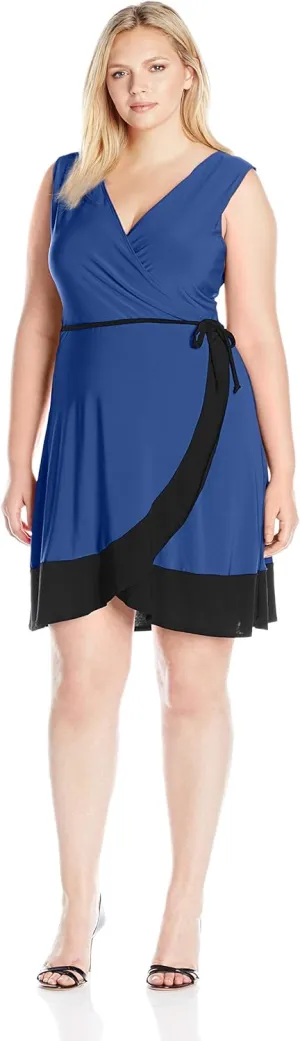 Star Vixen Women's Plus-Size Sleeveless Surplice Bodice Tulip Wrap Skirt Short Dress