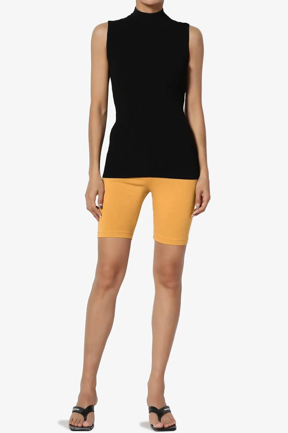 TheMogan Women's Mid Thigh Stretch Cotton Span High Waist Active Basic Short Leggings