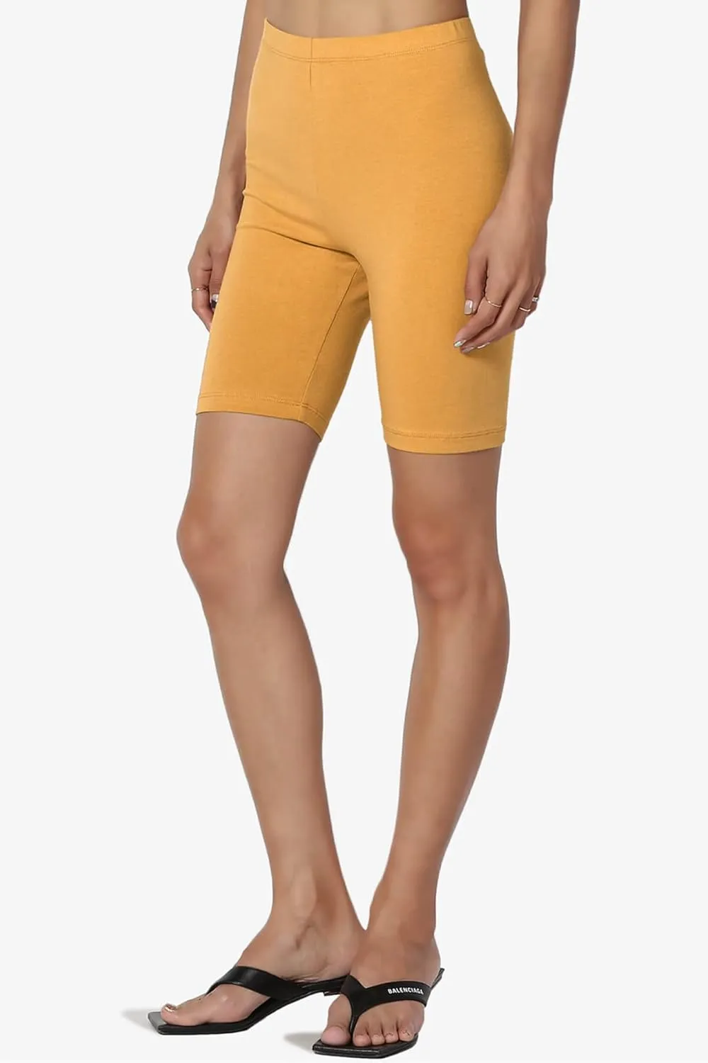 TheMogan Women's Mid Thigh Stretch Cotton Span High Waist Active Basic Short Leggings