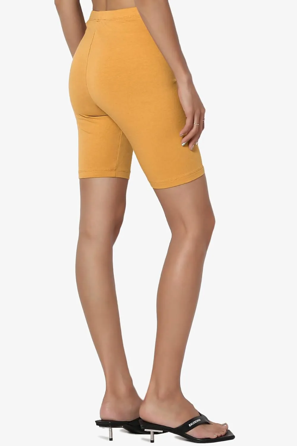 TheMogan Women's Mid Thigh Stretch Cotton Span High Waist Active Basic Short Leggings