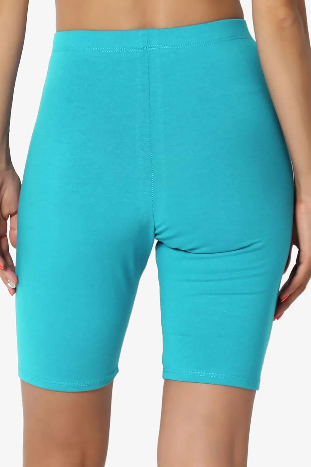 TheMogan Women's Mid Thigh Stretch Cotton Span High Waist Active Basic Short Leggings