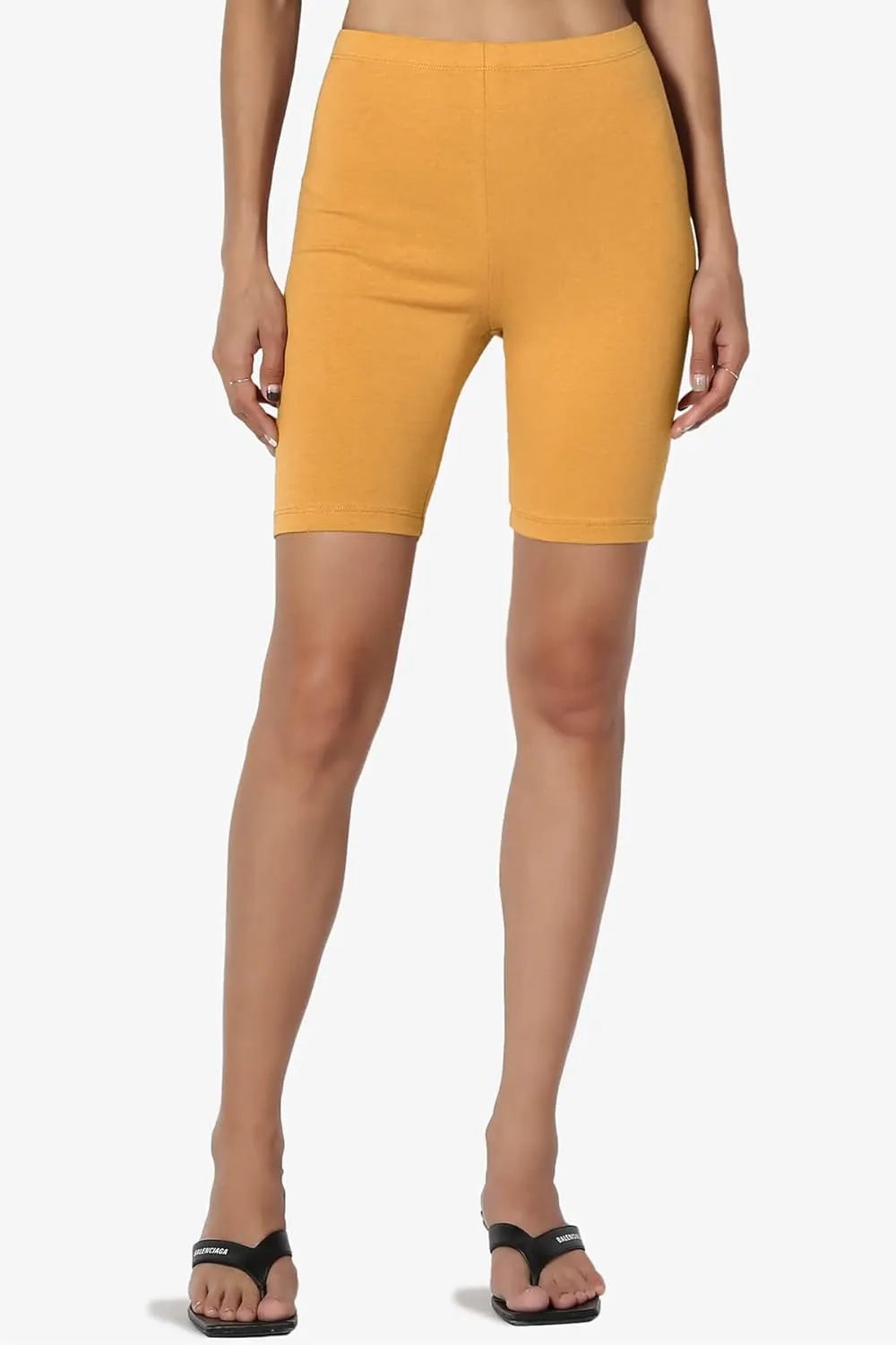 TheMogan Women's Mid Thigh Stretch Cotton Span High Waist Active Basic Short Leggings