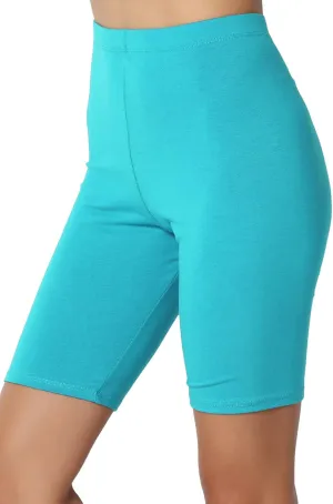 TheMogan Women's Mid Thigh Stretch Cotton Span High Waist Active Basic Short Leggings