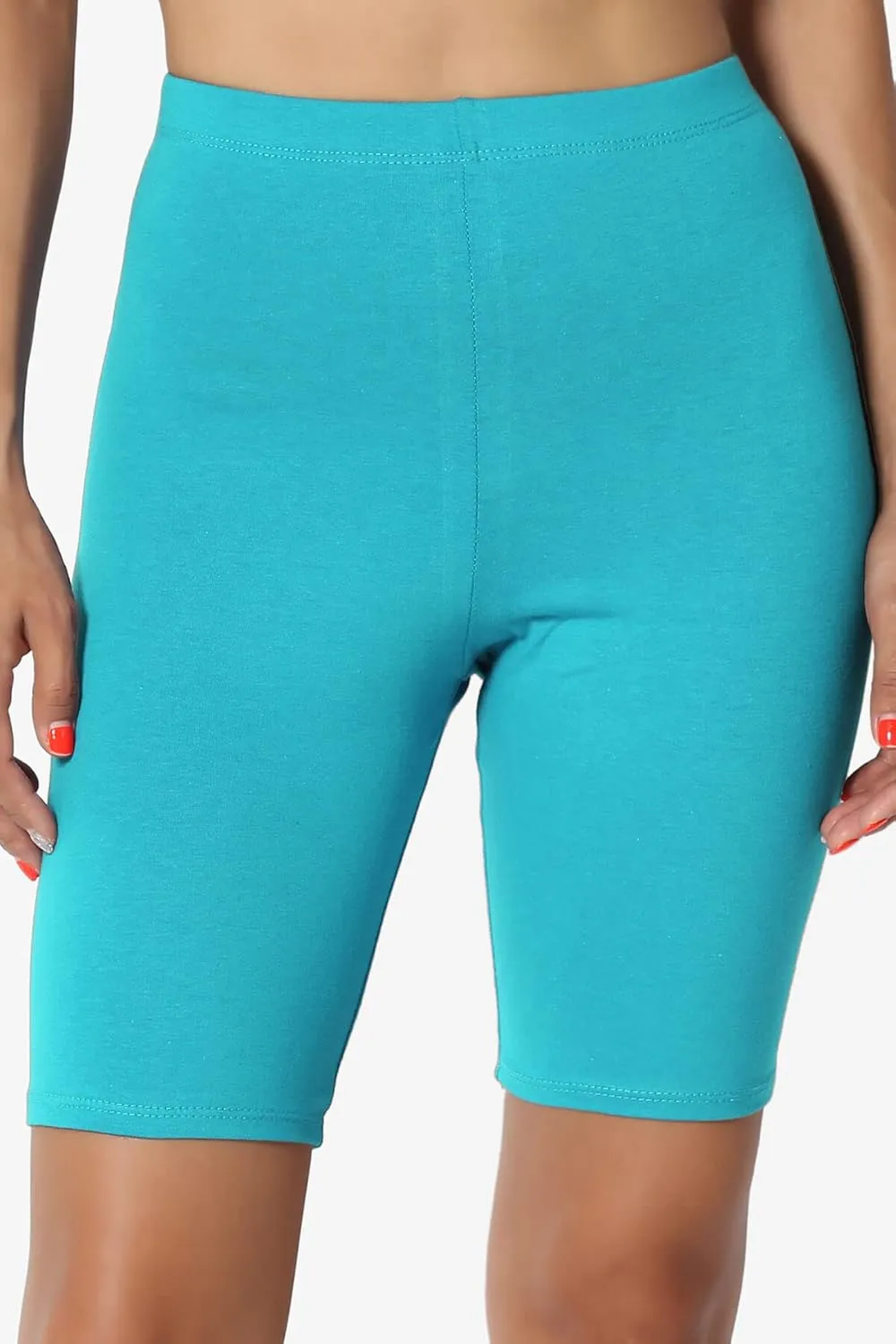 TheMogan Women's Mid Thigh Stretch Cotton Span High Waist Active Basic Short Leggings