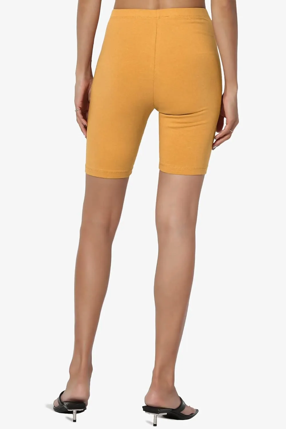 TheMogan Women's Mid Thigh Stretch Cotton Span High Waist Active Basic Short Leggings