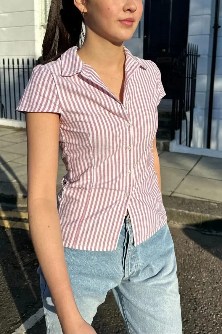 Women Y2k Button Up Shirt E-Girls Short Sleeve T Shirt Cute Babydoll Tee Fairy Lace Patchwork Top 90s Vintage Blouse