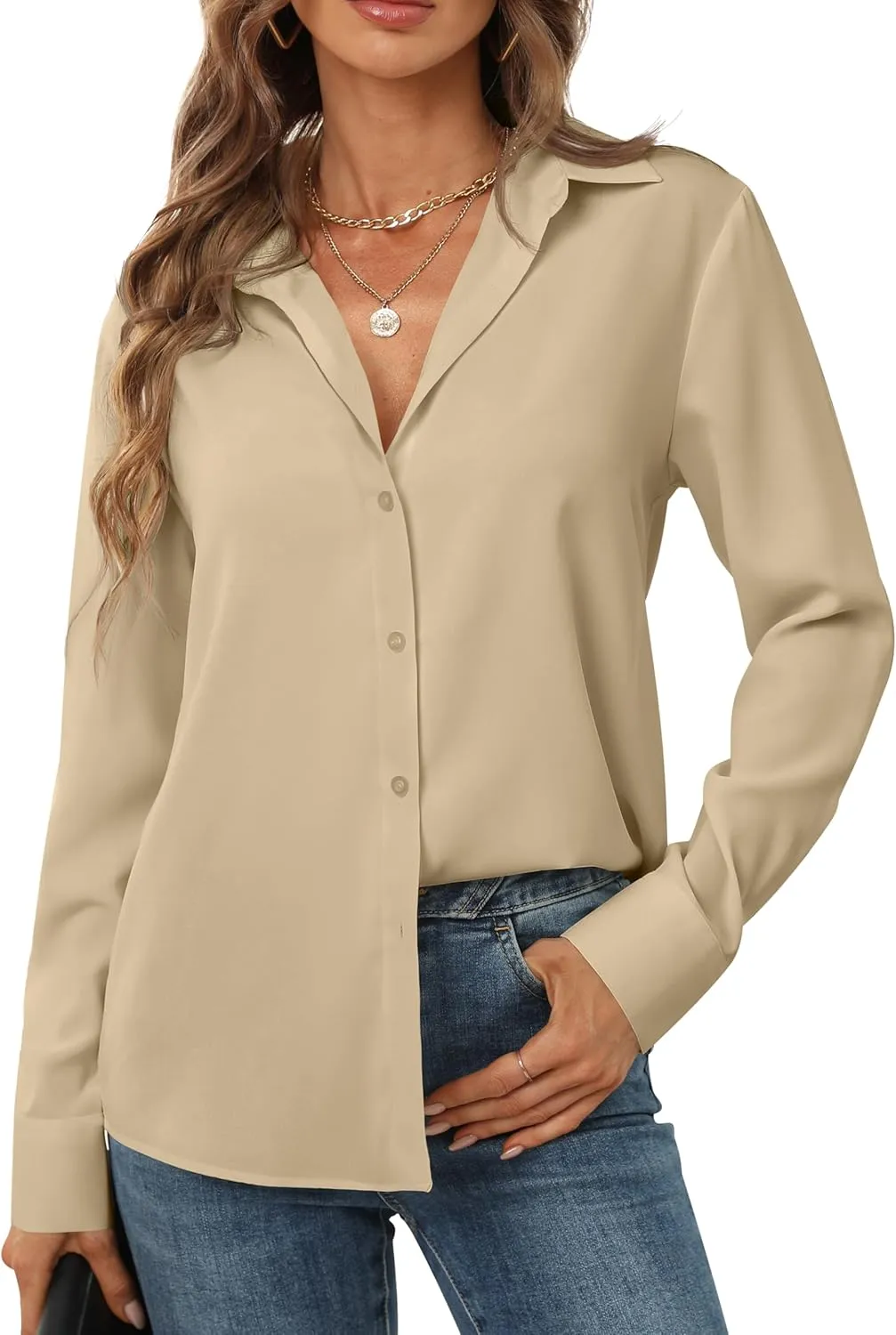 Women's Button Down Shirts Long Sleeve Basic Classic Soft Shirt Collared Fashion Dressy Casual Blouses