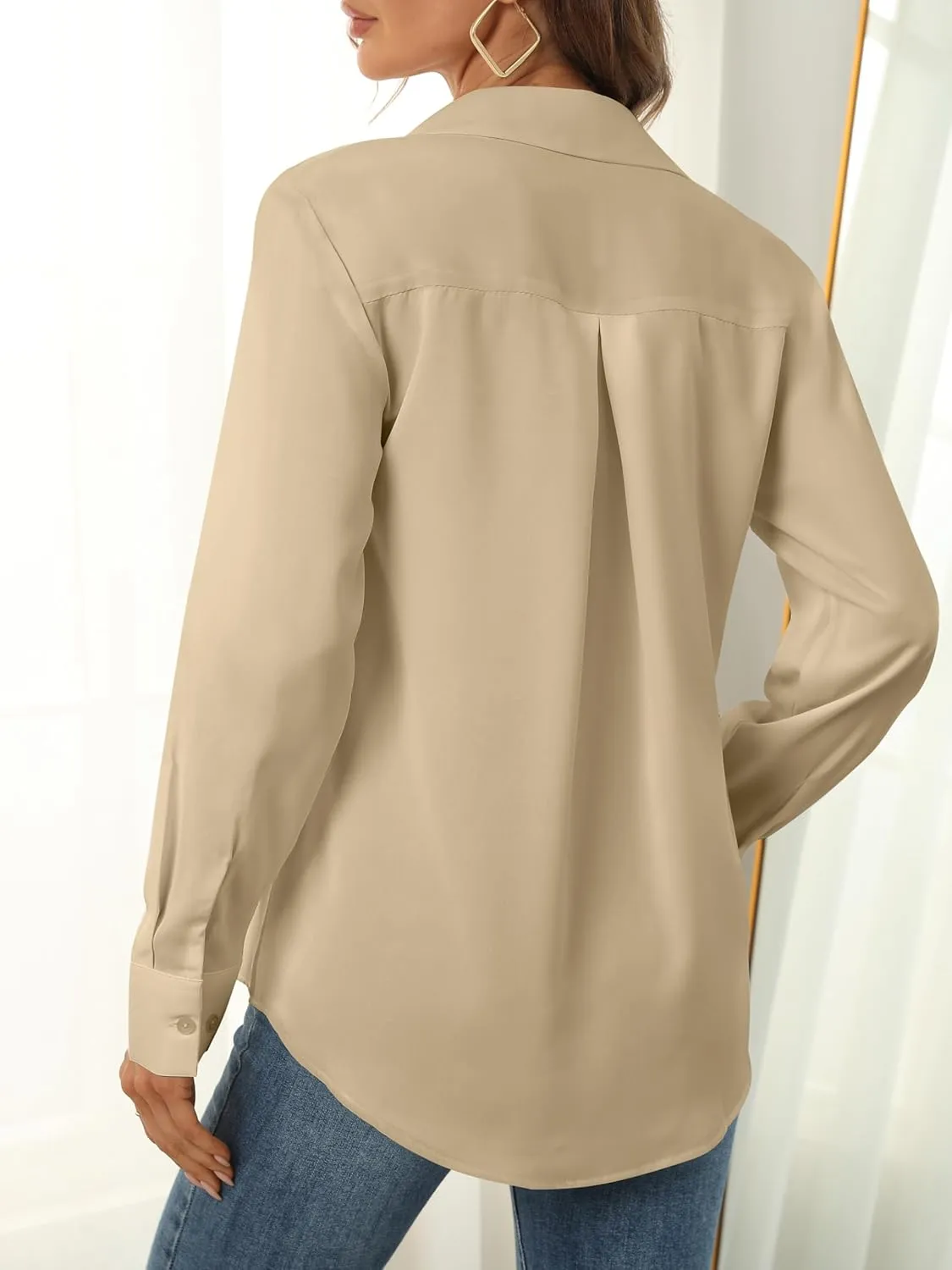 Women's Button Down Shirts Long Sleeve Basic Classic Soft Shirt Collared Fashion Dressy Casual Blouses