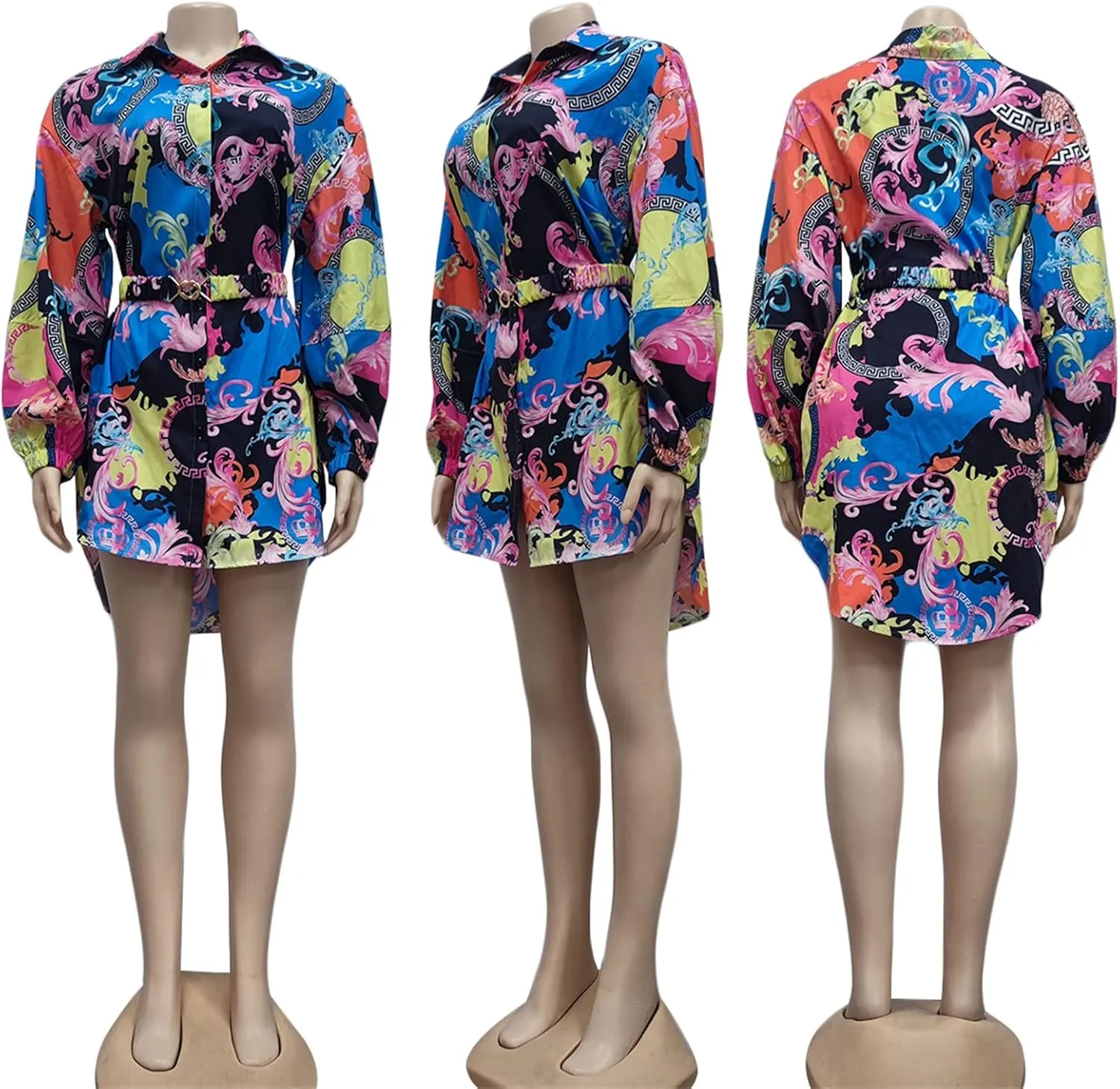 Women's Floral Button Down Shirt Dresses Casual Oversized Long Sleeve Button up Blouses Tops Mini Dress