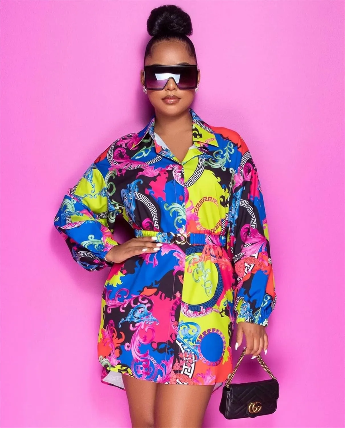 Women's Floral Button Down Shirt Dresses Casual Oversized Long Sleeve Button up Blouses Tops Mini Dress
