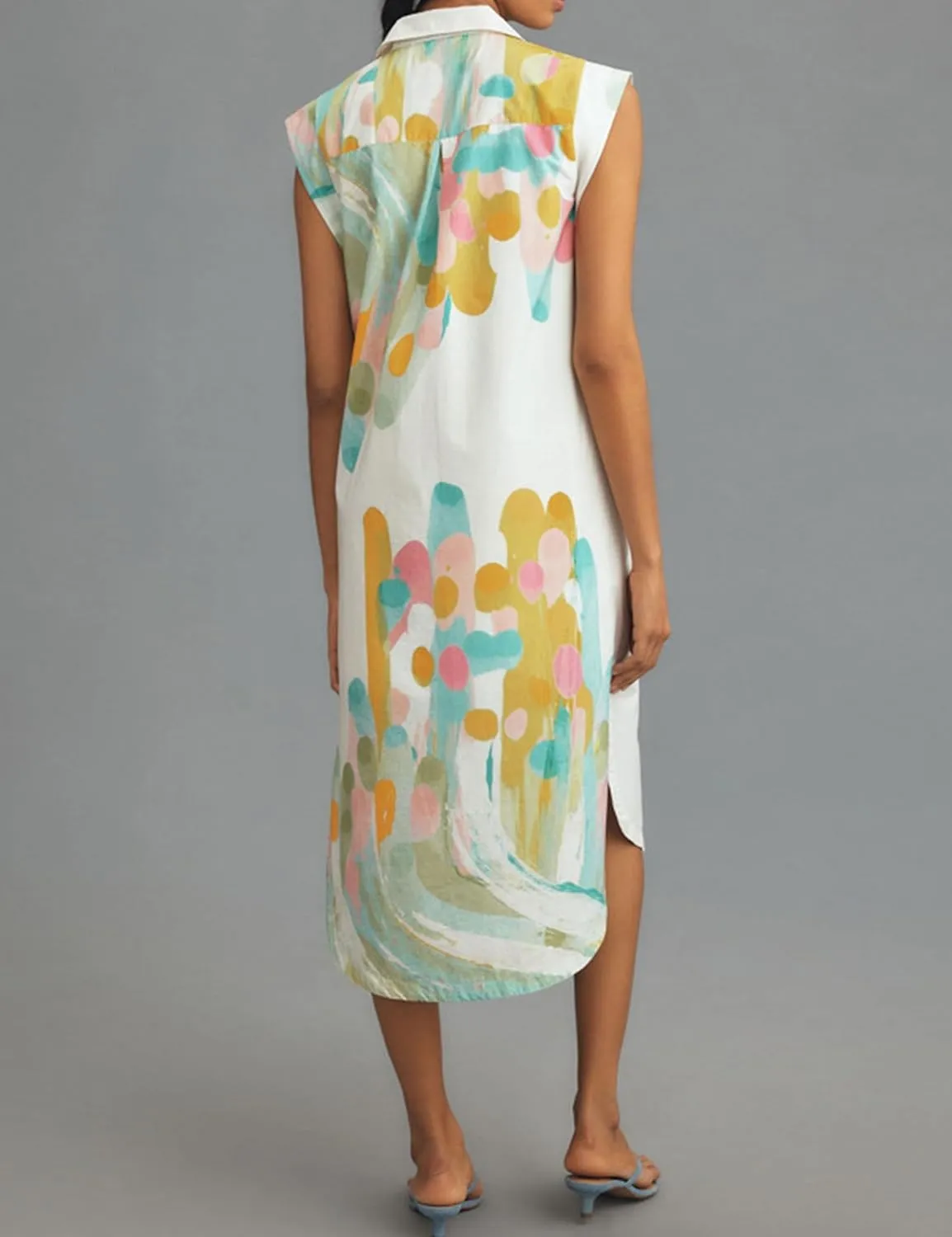 Womens Floral Print Cap Sleeve Button Up Shirt Midi Dress Summer Casual V Neck Cute Loose Fit Dress
