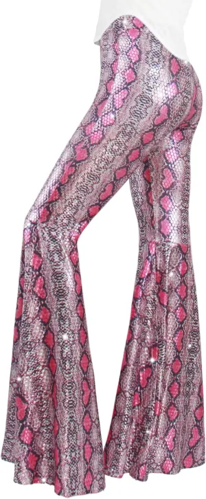 Womens Sequin Flare Pant Sparkly High Waisted Leg Bell Bottom Glitter Trousers Night Out Clubwear